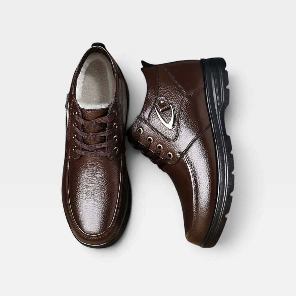 Men's Fleece-Lined Leather Lace-Up Boots with Buckle — view 12