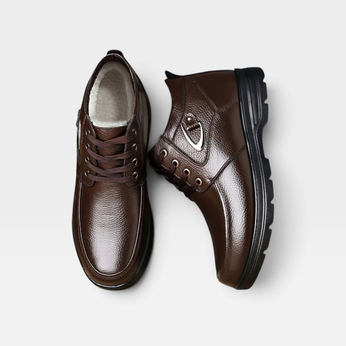 Men's Fleece-Lined Leather Lace-Up Boots with Buckle — view 12