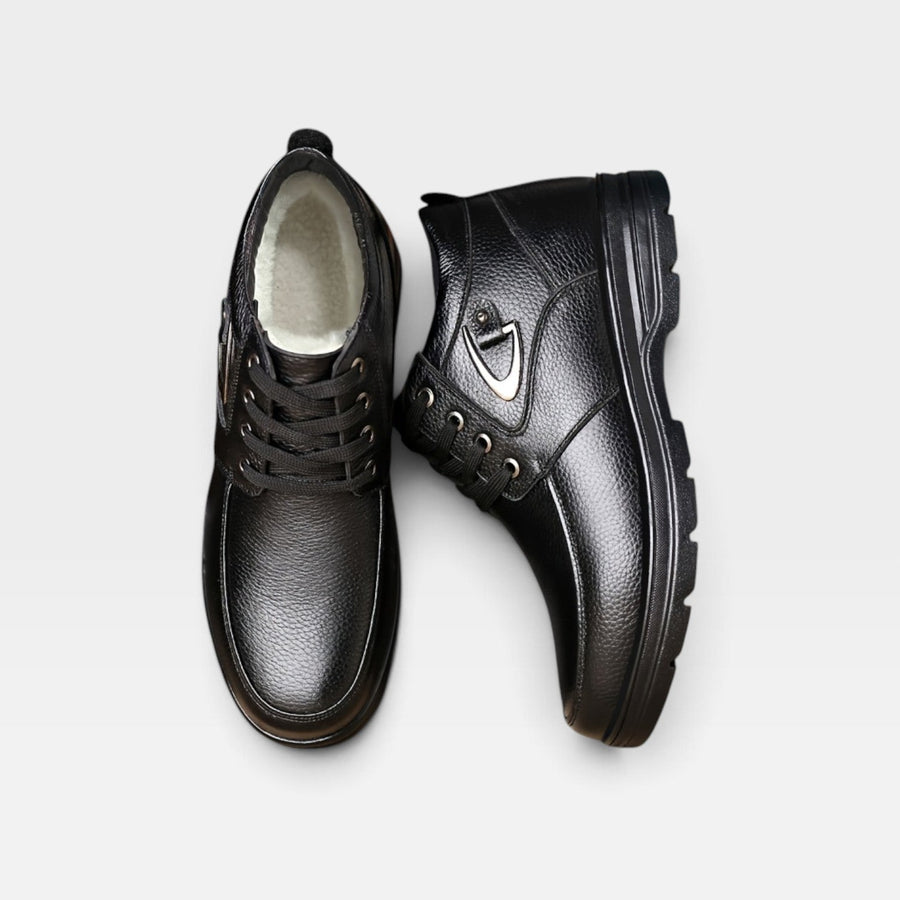 Men's Fleece-Lined Leather Lace-Up Boots with Buckle — view 3