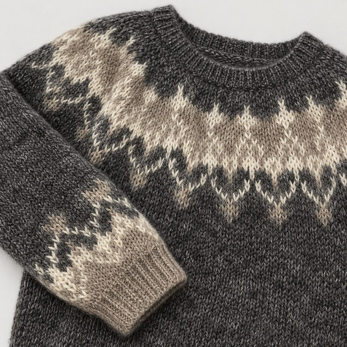 Women's Nordic Pattern Jumper in Charcoal | Hawnby – detail view