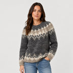 Women's Nordic Pattern Jumper in Charcoal | Hawnby – front view