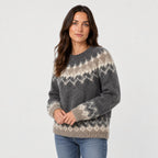 Women's Nordic Pattern Jumper in Charcoal | Hawnby – side view