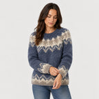 Women's Nordic Pattern Jumper in Navy | Hawnby – front view