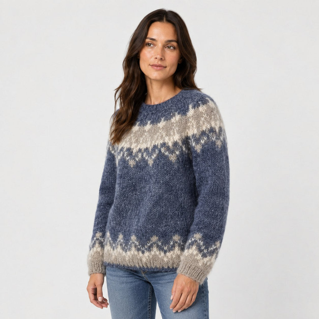 Women's Nordic Pattern Jumper in Navy | Hawnby – side view
