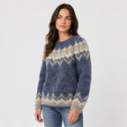 Women's Nordic Pattern Jumper in Navy | Hawnby – side view