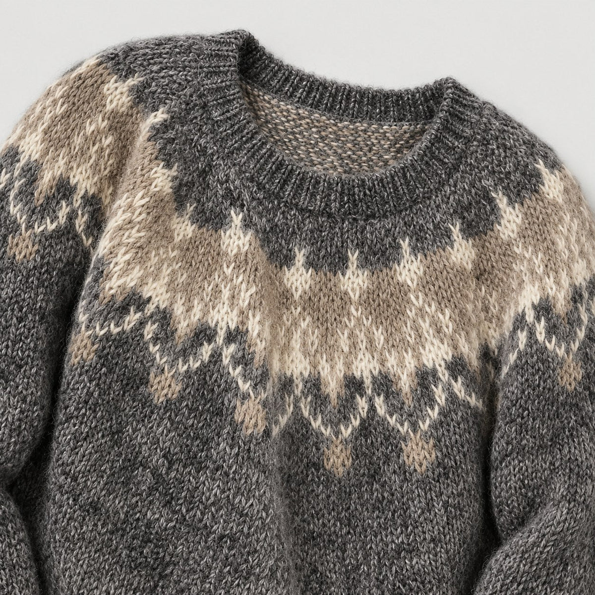 Women's Nordic Pattern Jumper in Grey | Hawnby – detail view