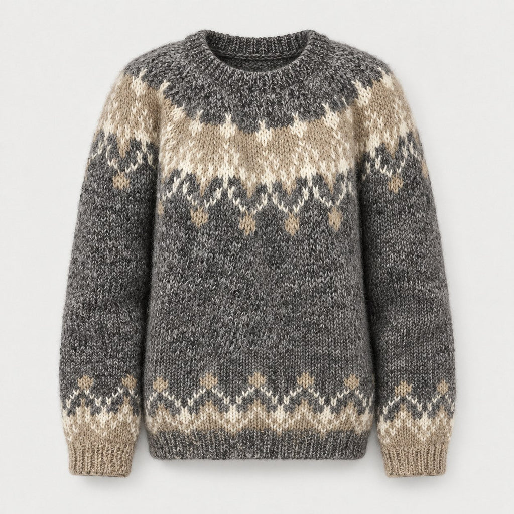 Women's Nordic Pattern Jumper in Grey | Hawnby – front view