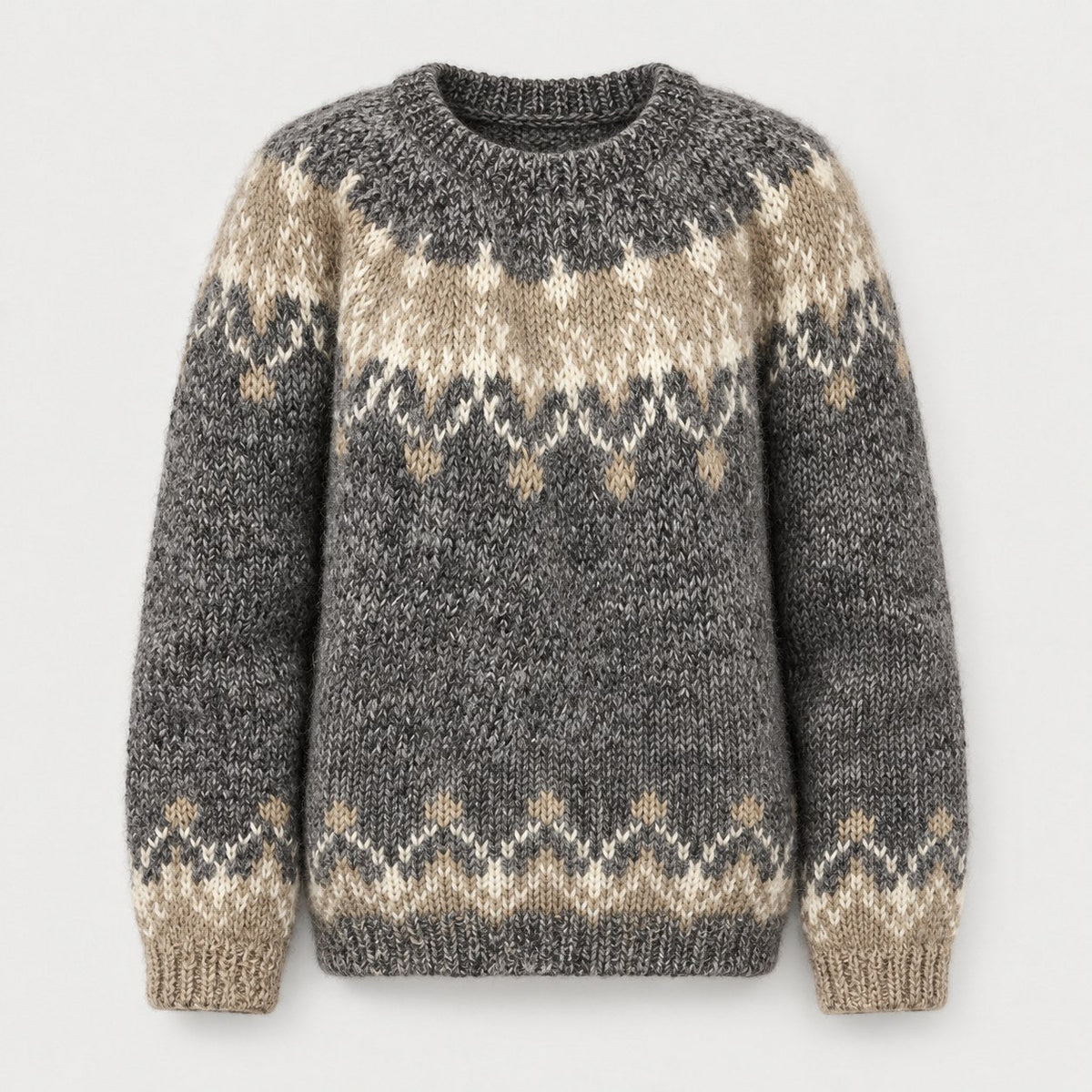 Women's Nordic Pattern Jumper in Grey | Hawnby – front view