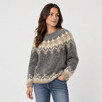 Women's Nordic Pattern Jumper in Grey | Hawnby – side view