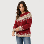Women's Nordic Pattern Jumper in Red | Hawnby – side view