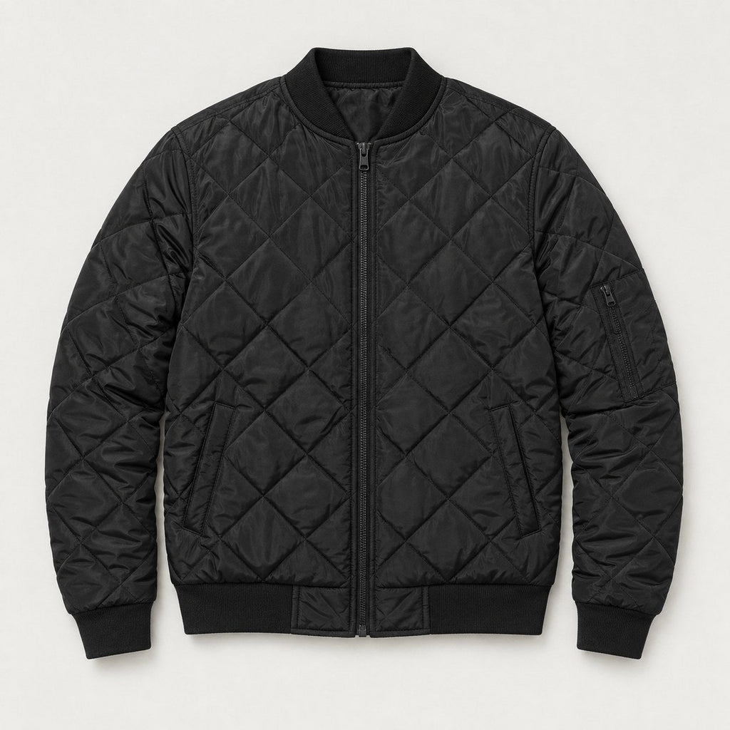 Men's Diamond Quilted Bomber Jacket in Black | Upton – front view
