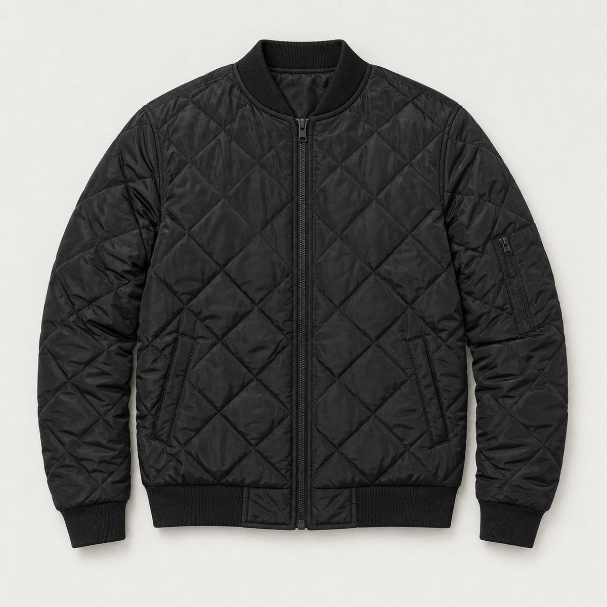 Men's Diamond Quilted Bomber Jacket in Black | Upton – front view