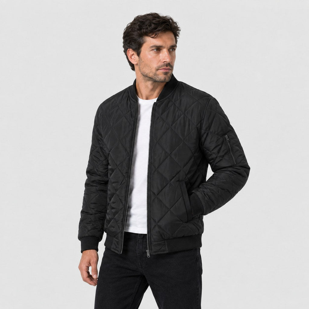 Men's Diamond Quilted Bomber Jacket in Black | Upton – side view