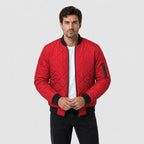 Men's Diamond Quilted Bomber Jacket in Red | Upton – front view