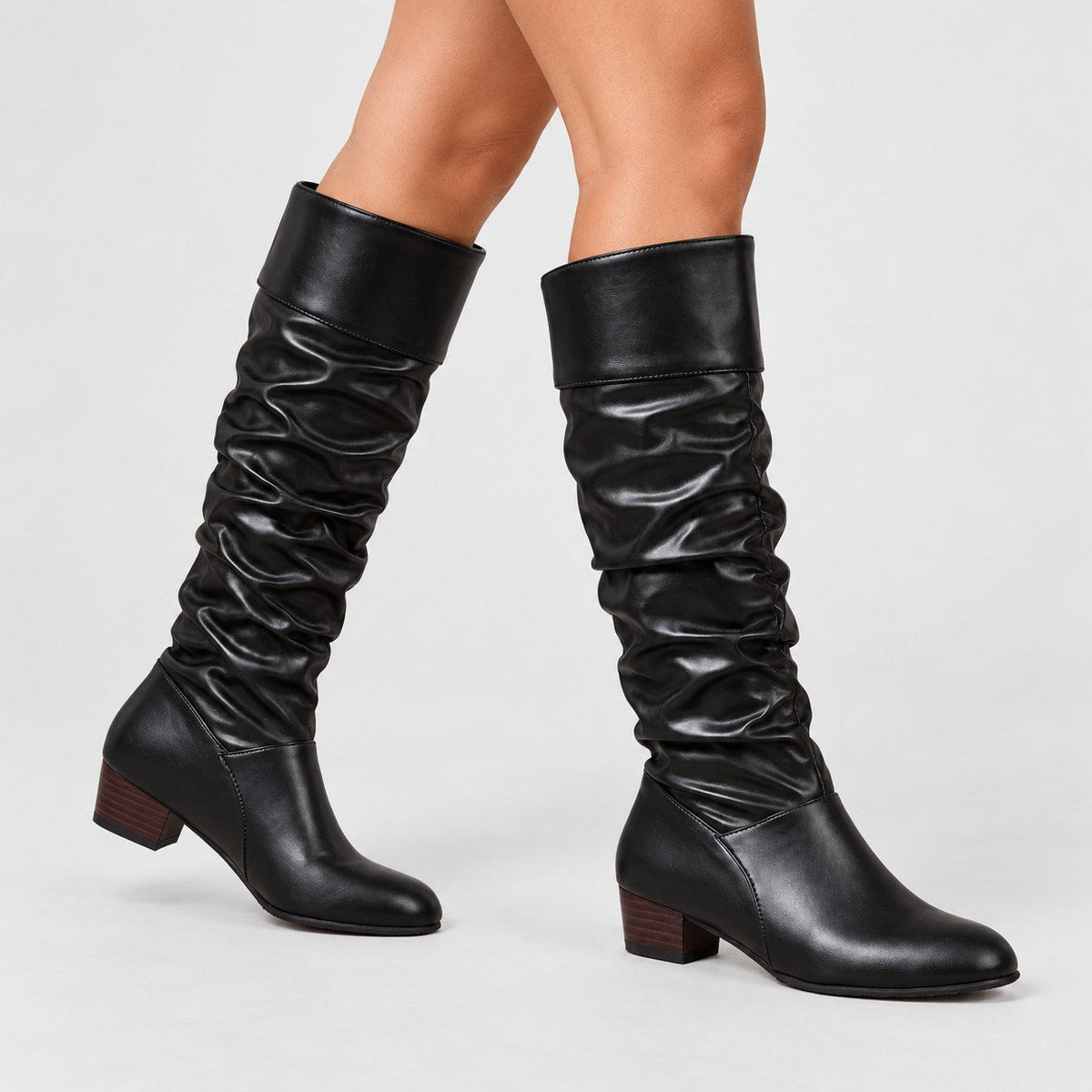 Women's slouchy knee-high boots in Black | Lydlinch – side view
