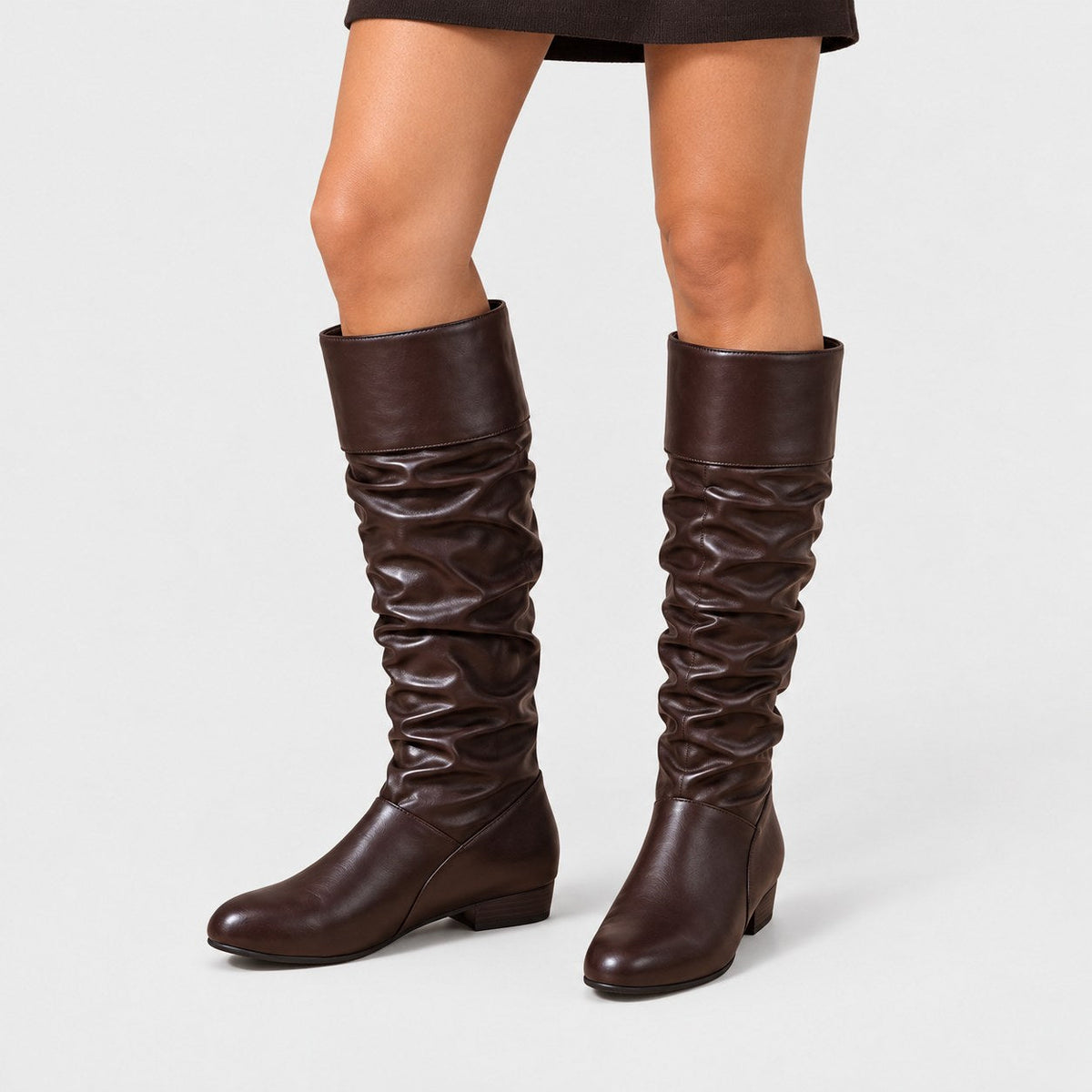 Women's slouchy knee-high boots in Dark Brown | Lydlinch – front view