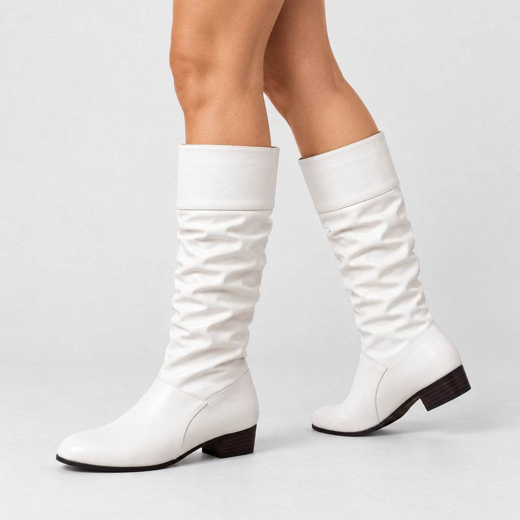 Women's slouchy knee-high boots in White | Lydlinch – side view