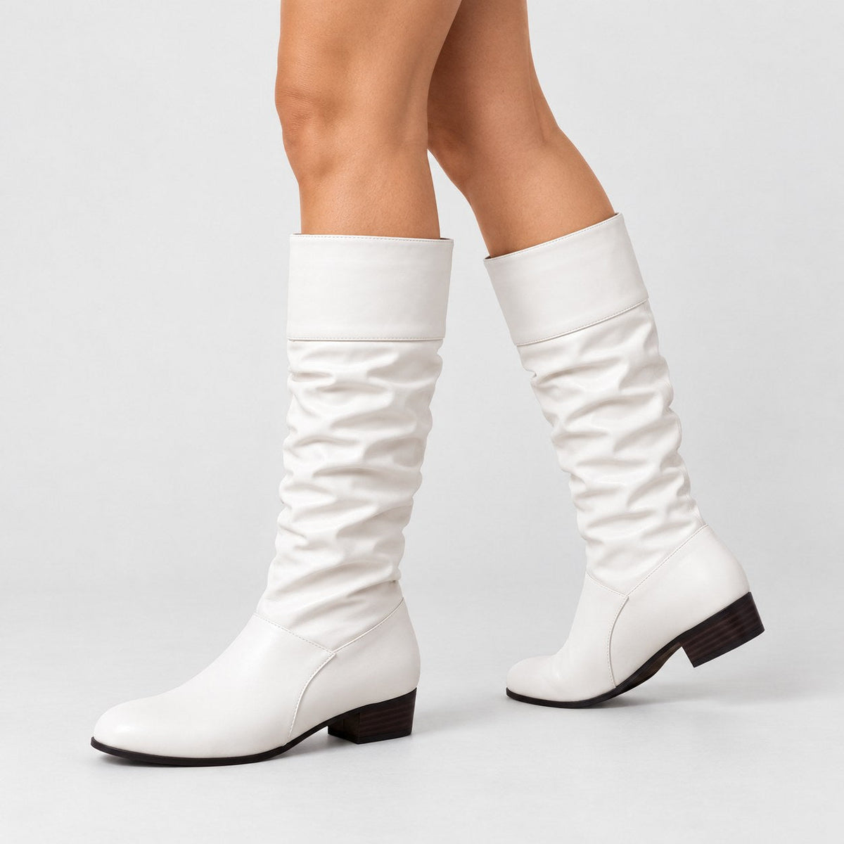 Women's slouchy knee-high boots in White | Lydlinch – side view