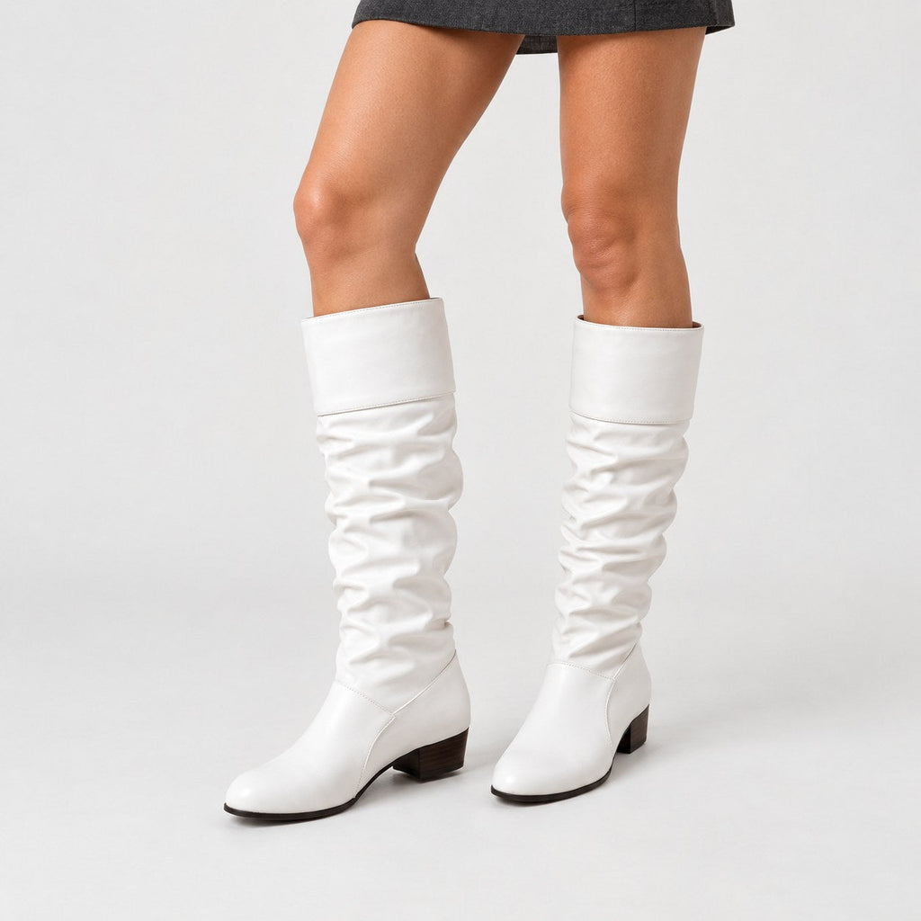 Women's slouchy knee-high boots in White | Lydlinch – front view