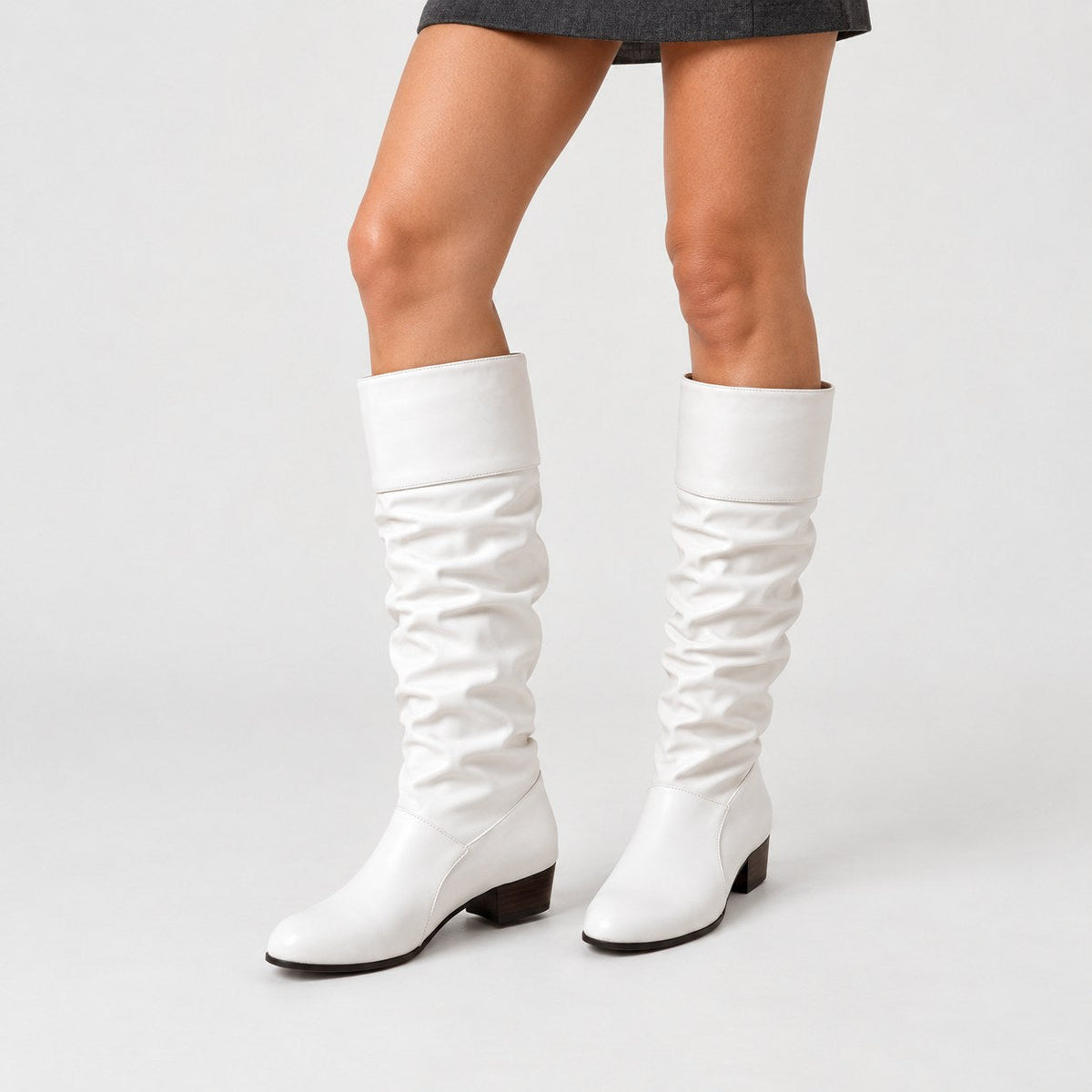 Women's slouchy knee-high boots in White | Lydlinch – front view