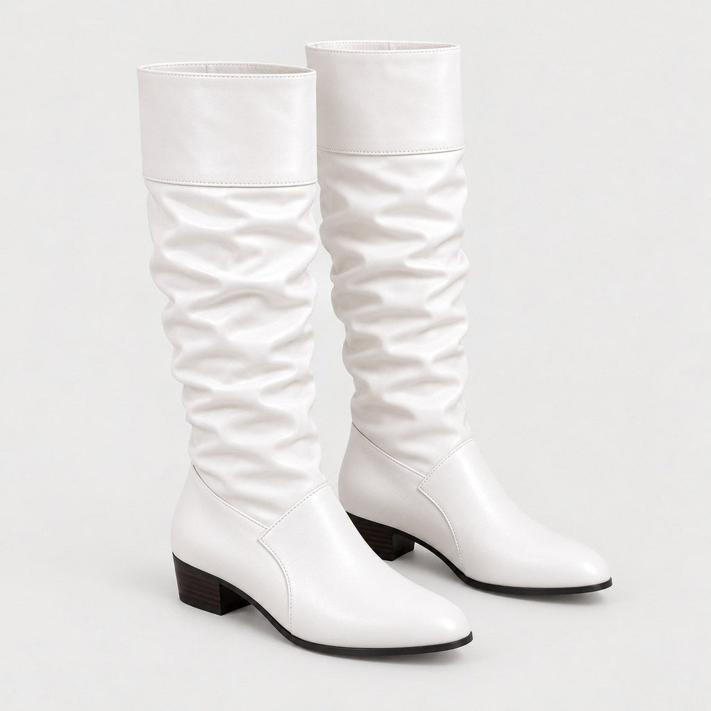 Women's slouchy knee-high boots in White | Lydlinch – front view