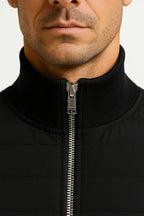 Men's hybrid quilted jacket with knitted sleeves