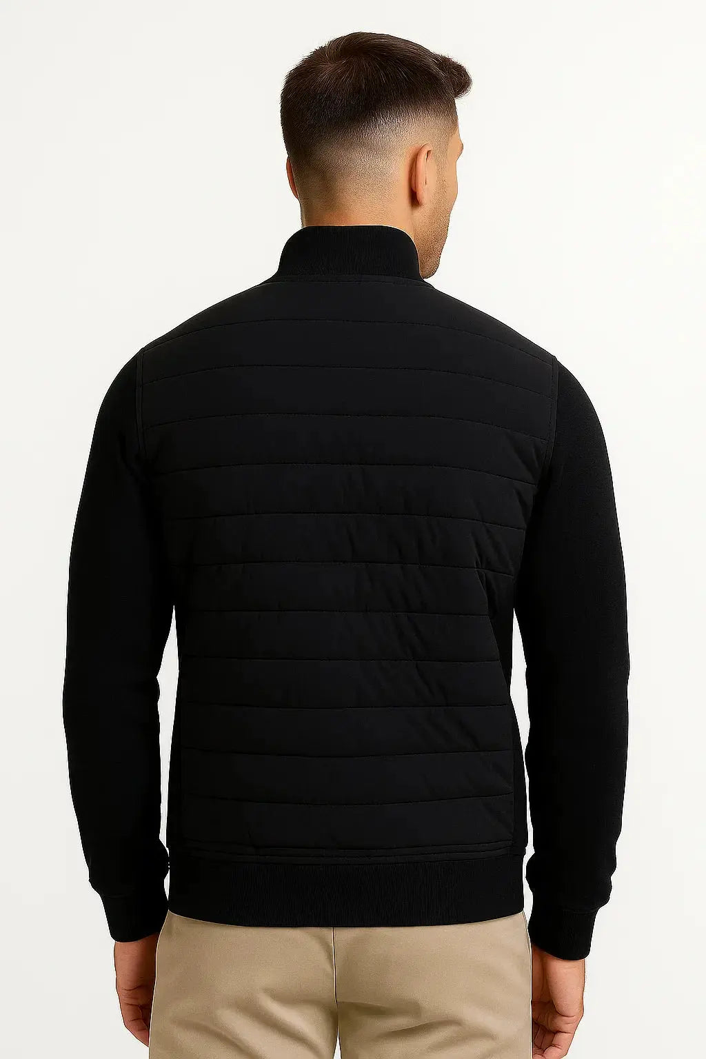Men's hybrid quilted jacket with knitted sleeves