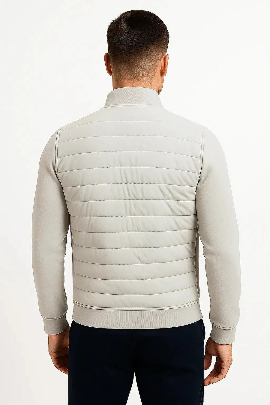 Men's hybrid quilted jacket with knitted sleeves