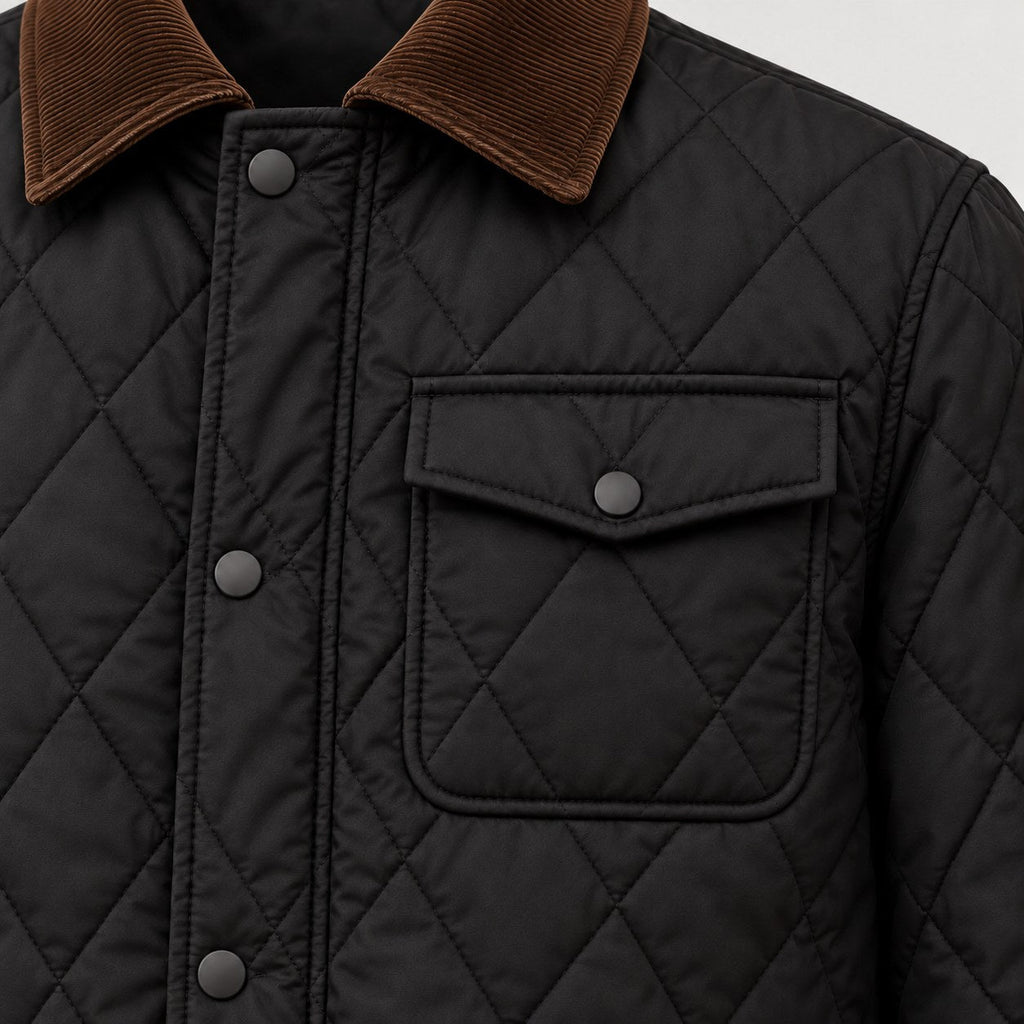 Men's diamond quilted jacket in Black | Selattyn – detail view