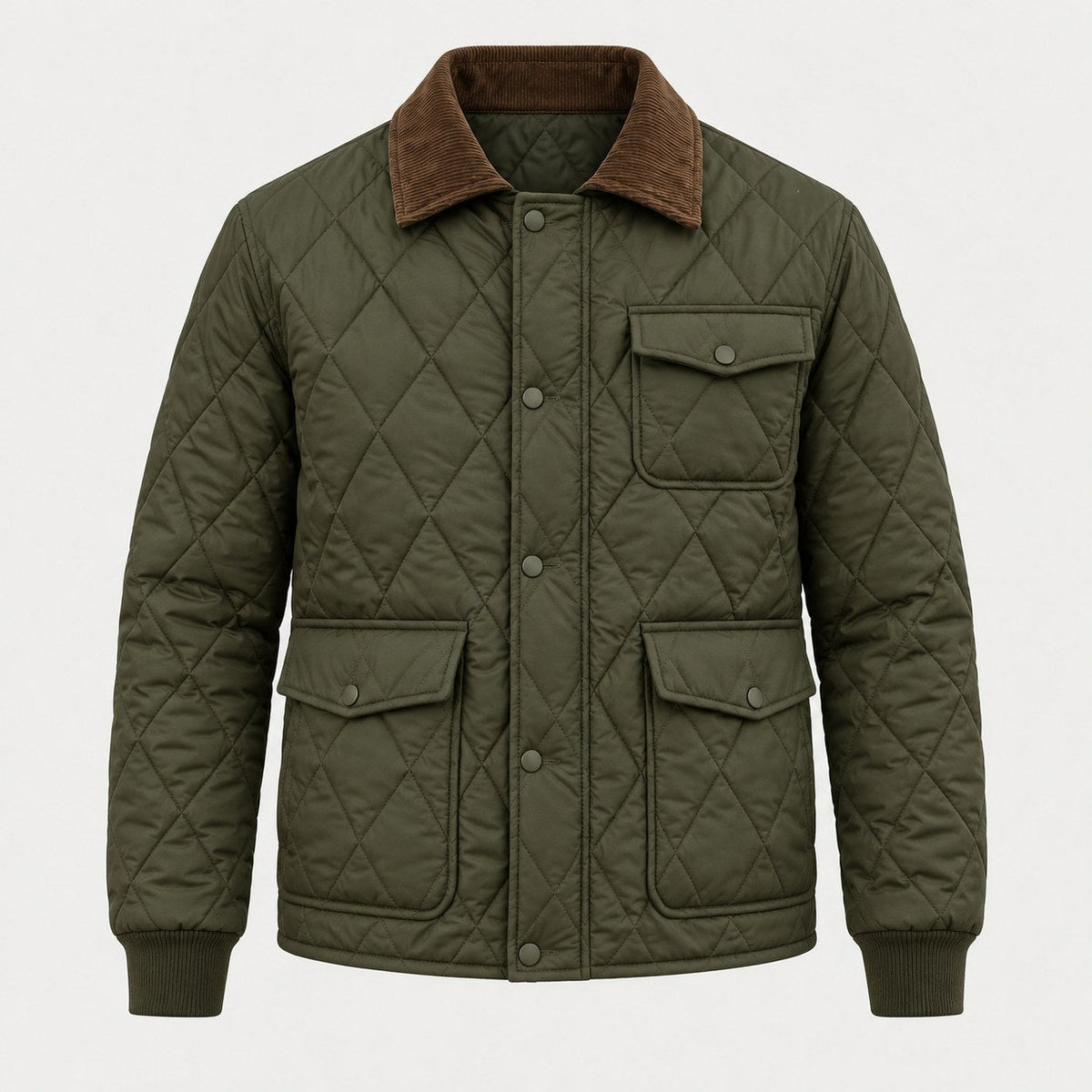 Men's diamond quilted jacket in Olive | Selattyn – front view