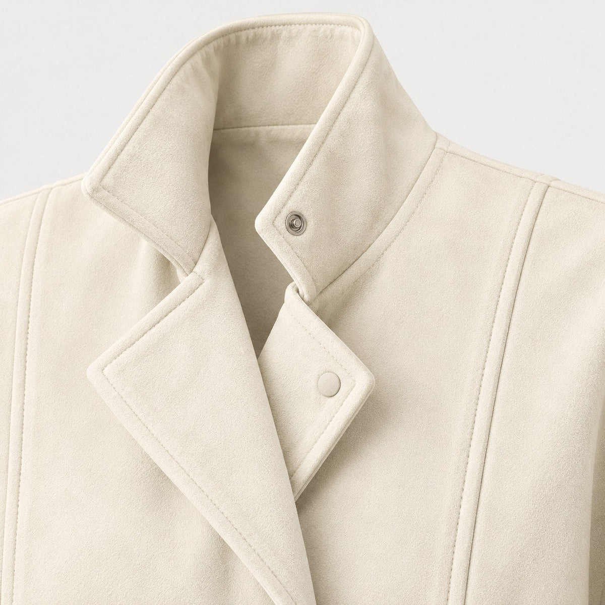 Women's suede-look bomber jacket with tie waist in Cream | Kingsdon – detail view
