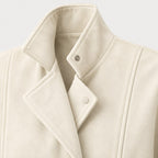Women's suede-look bomber jacket with tie waist in Cream | Kingsdon – detail view