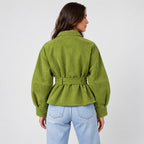 Women's suede-look bomber jacket with tie waist in Lime Green | Kingsdon – back view
