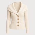 Women's rib knit shawl collar cardigan in Beige | Gedney – front view