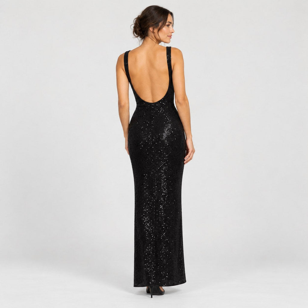 Women's sequin maxi dress in Black | Ilsington – back view