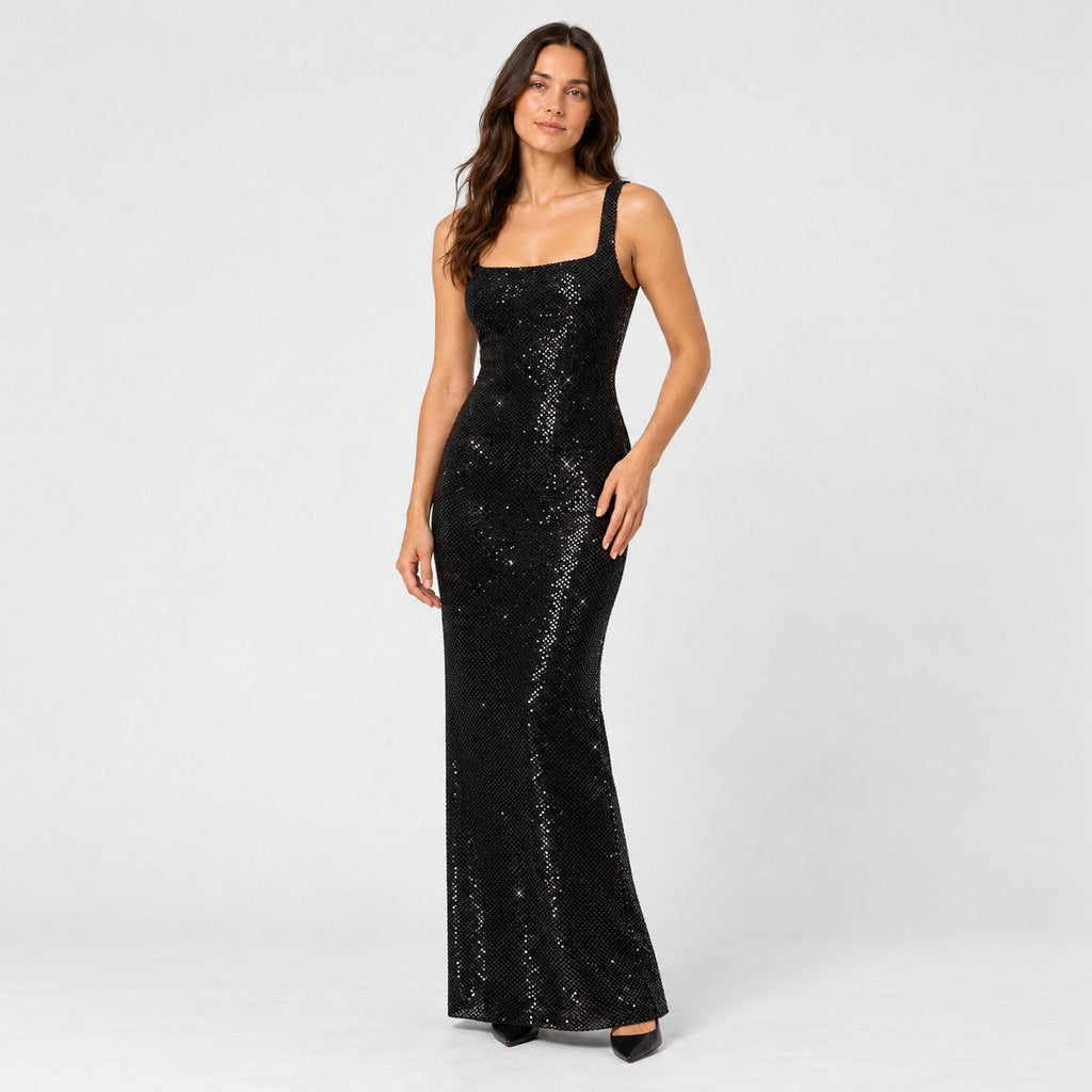 Women's sequin maxi dress in Black | Ilsington – front view