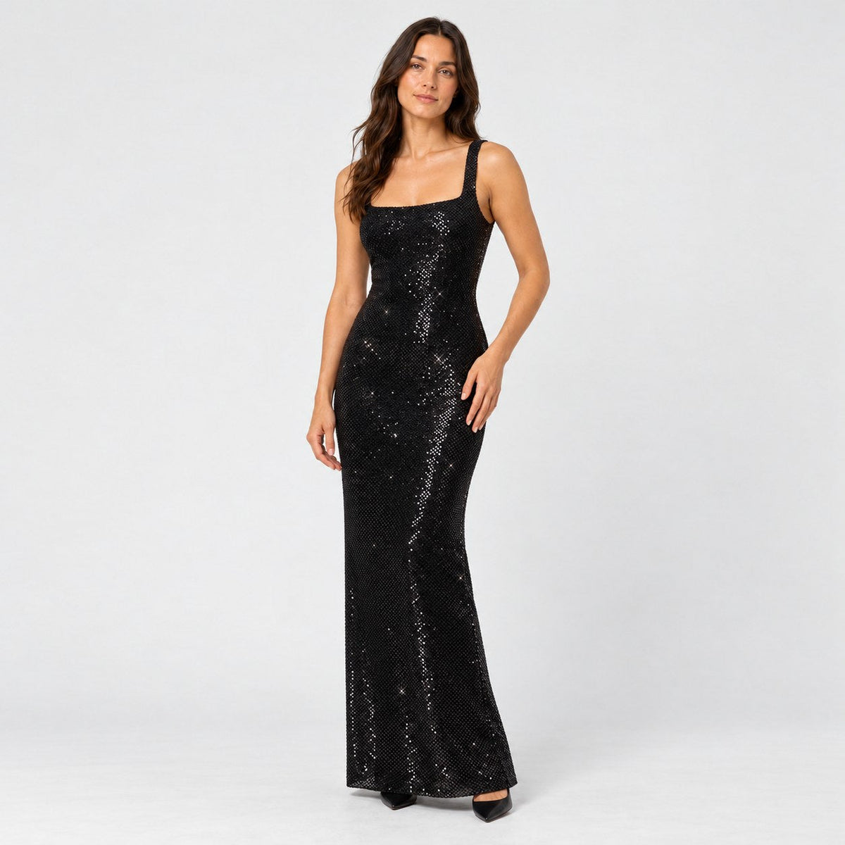 Women's sequin maxi dress in Black | Ilsington – front view