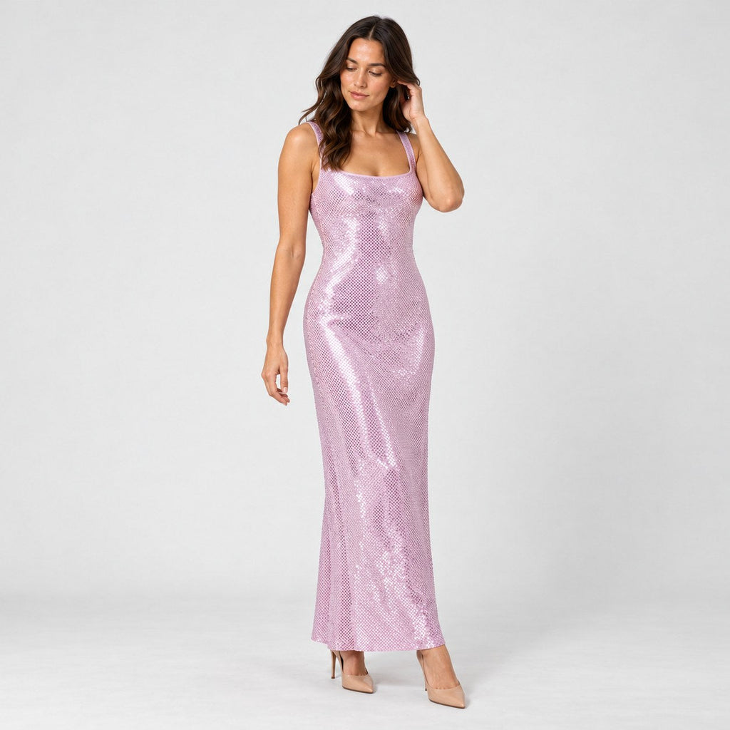 Women's sequin maxi dress in Pink | Ilsington – side view