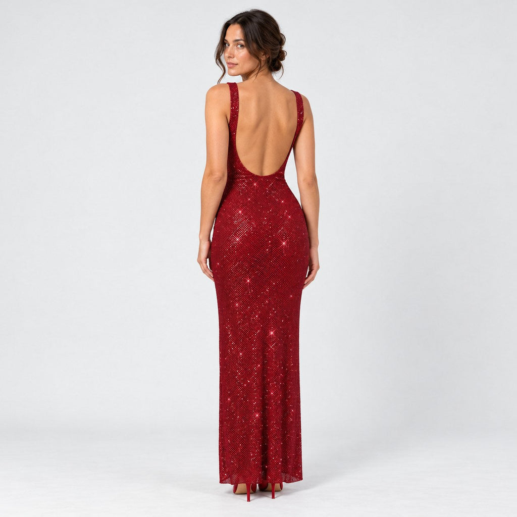 Women's sequin maxi dress in Red | Ilsington – back view