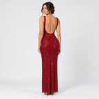 Women's sequin maxi dress in Red | Ilsington – back view