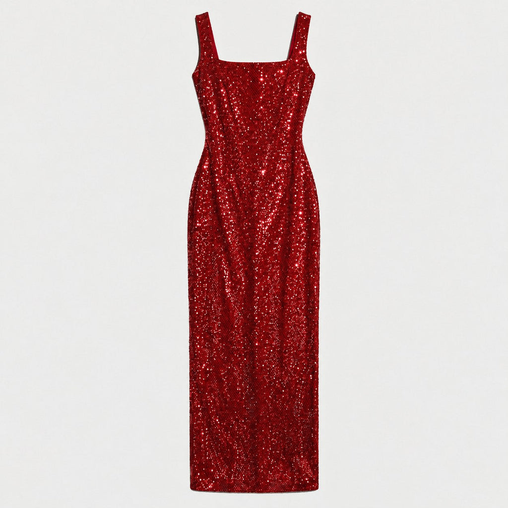 Women's sequin maxi dress in Red | Ilsington – front view
