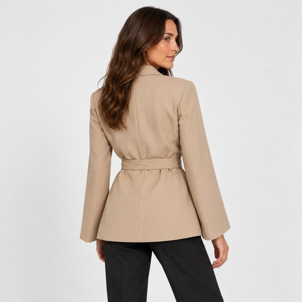 Women's tie-belt blazer in Beige | Downderry – back view