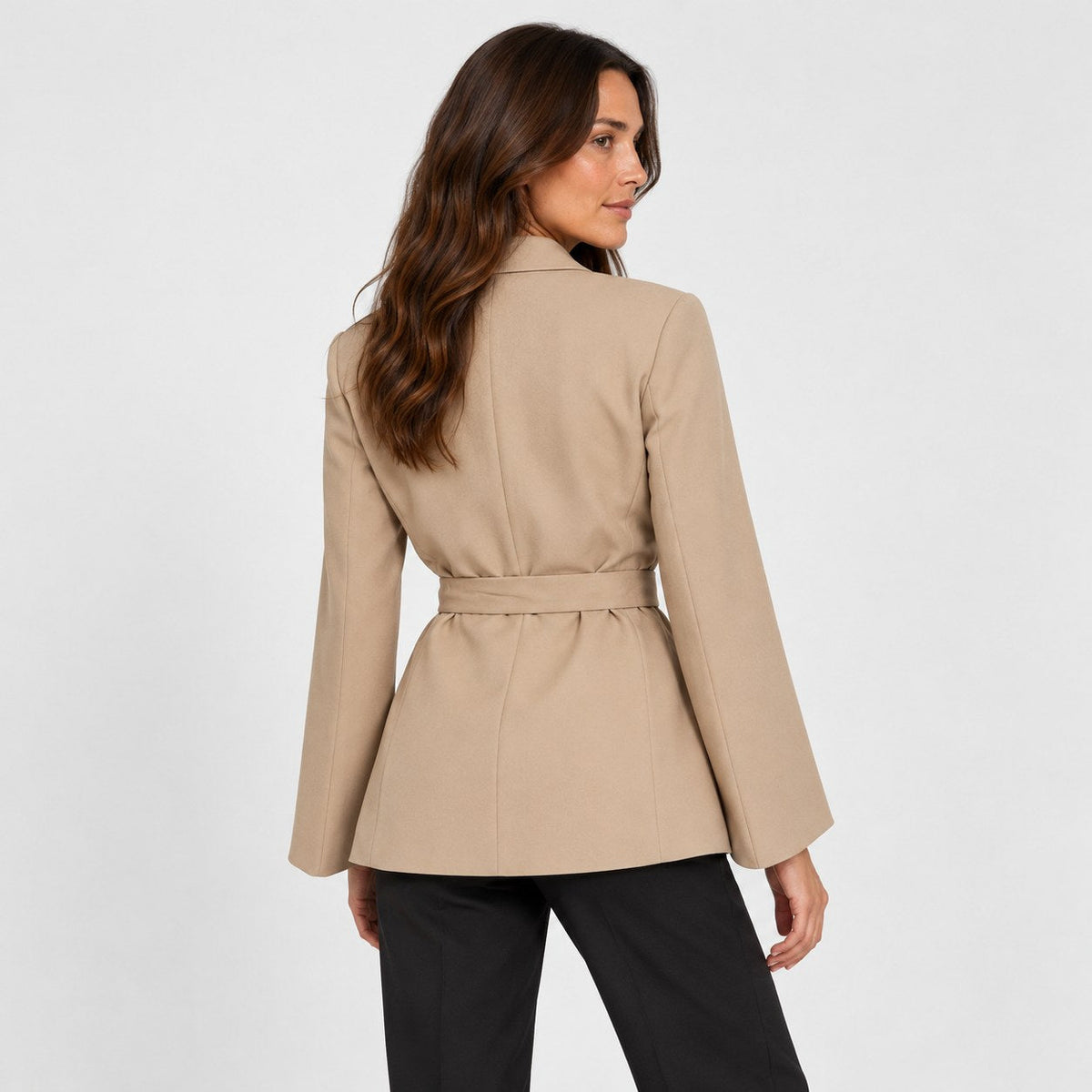 Women's tie-belt blazer in Beige | Downderry – back view