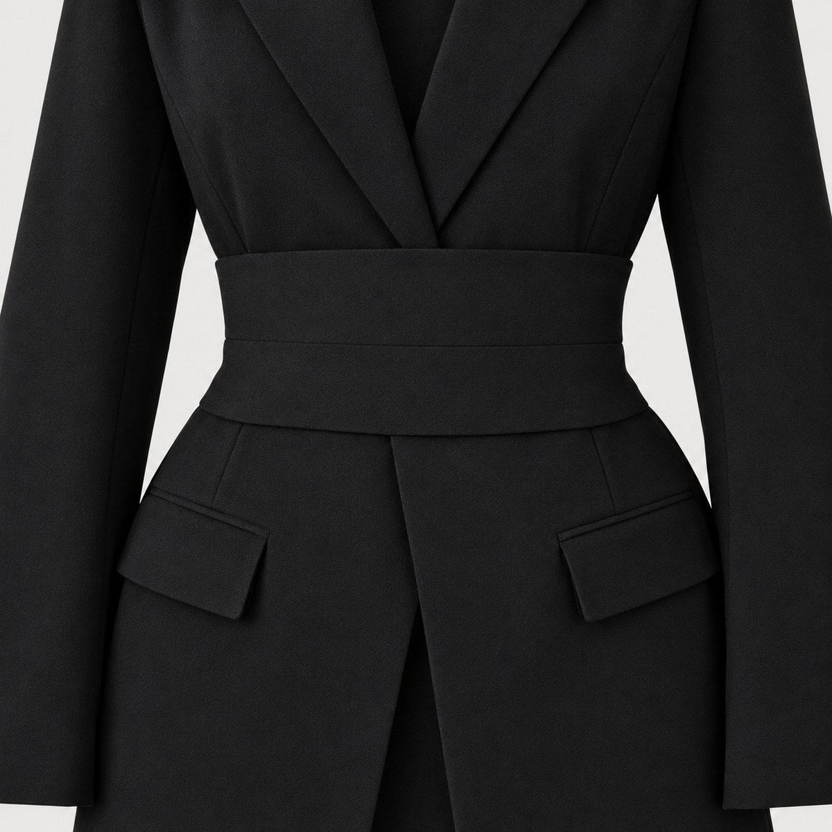 Women's tie-belt blazer in Black | Downderry – detail view