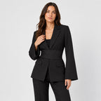 Women's tie-belt blazer in Black | Downderry – front view