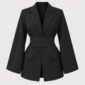 Women's tie-belt blazer in Black | Downderry – front view