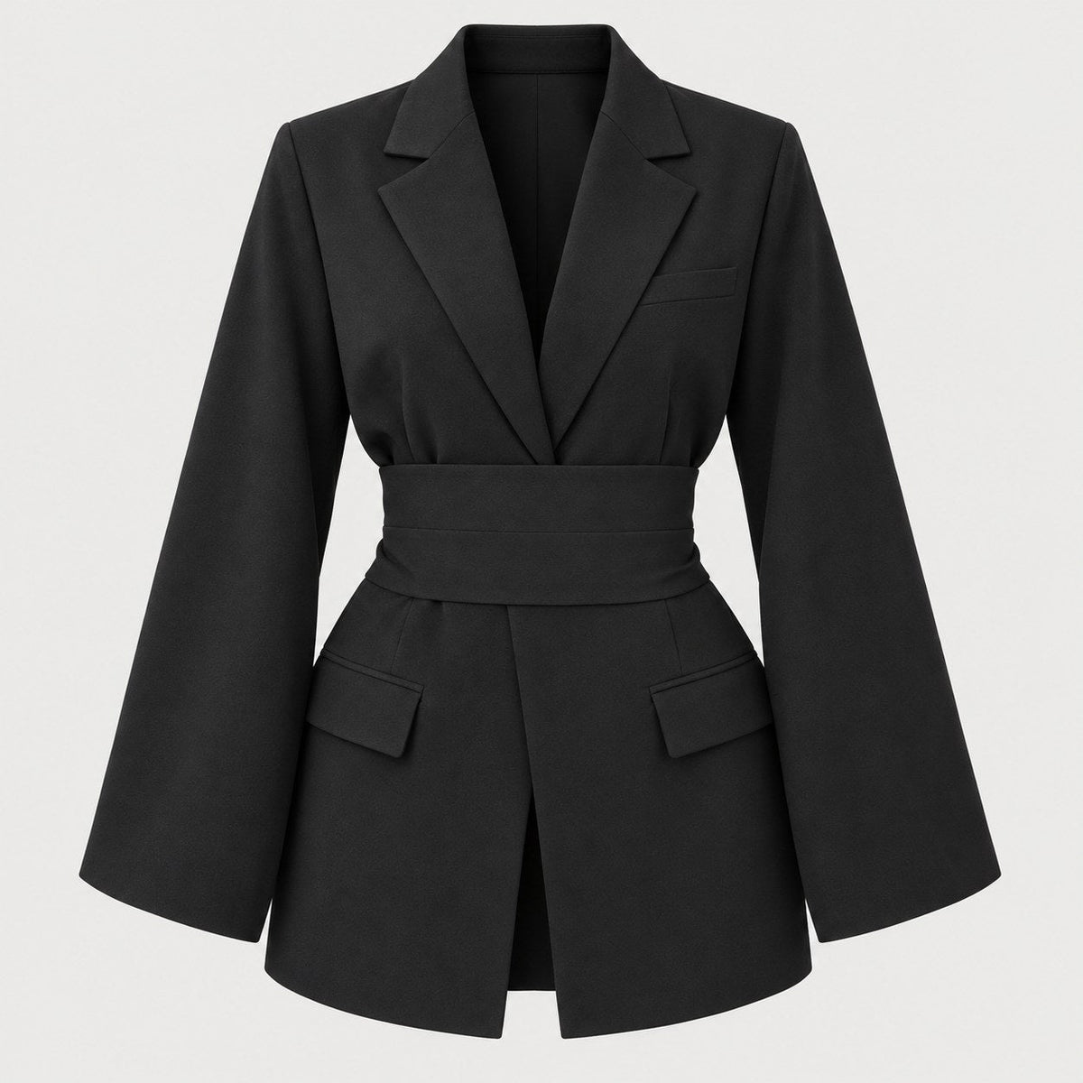 Women's tie-belt blazer in Black | Downderry – front view