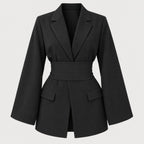 Women's tie-belt blazer in Black | Downderry – front view