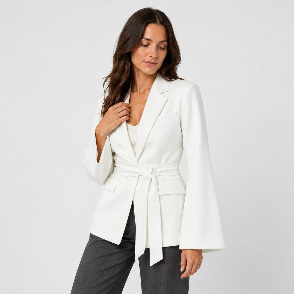 Women's tie-belt blazer in White | Downderry – side view