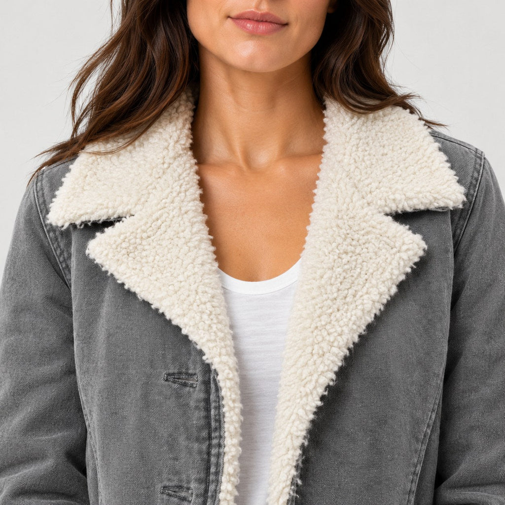 Women's sherpa-lined coat in Grey | Farndish – detail view